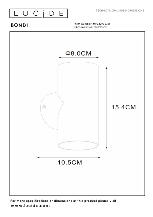 Lucide BONDI - Wall spotlight / Wall light - 2xGU10 - White - technical
